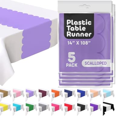 Lavender Plastic Disposable Table Runner. 5 Pack 14 x 108 inch. Scallop Table Runner Adds A Pop of Color to Your Party Table, by Swanoo - Image 8