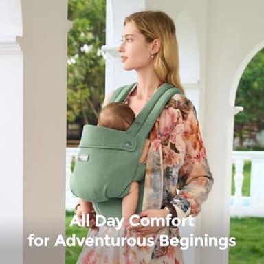 Momcozy Baby Carrier with Natural Cotton Linen, Built to Last, Ergonomic Design, 7-44lbs for Infant and Toddler, Lightweight and Comfortable, Hands-Free for Moms&Dads, Sage Green - Image 7
