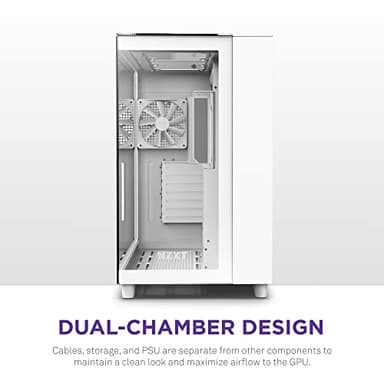 NZXT H9 Elite Dual-Chamber ATX Mid-Tower PC Gaming Case – Includes 3 x 120mm F120 RGB Duo Fans with Controller– Glass Front, Top & Side Panels – 360mm Radiator Support – Cable Management – White - Image 4