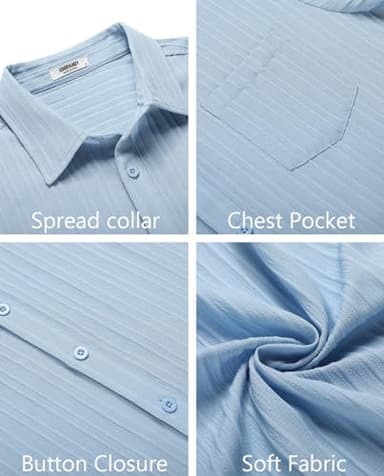 COOFANDY Men's Casual Button Down Shirts Short Sleeve Textured Linen Summer Beach Shirt with Pocket Light Blue - Image 5