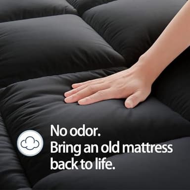 Mattress Topper King for Back Pain, Extra Thick Mattress Pad Cover, Plush Pillow Top, Deep Elastic Pocket, Black - Image 4