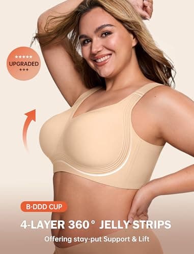 LetsJoli Bras for Women Supportive Wireless Push Up Bra Full Coverage No Underwear Seamless Plus Size for Older Women(Nude,XL - Image 2