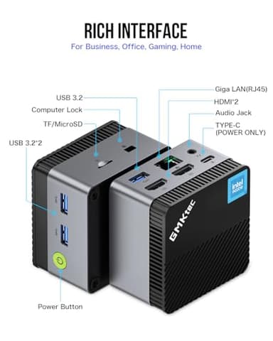 GMKtec Mini PC Intel N97 (Turbo 3.60GHz) Micro Desktop Computer 12GB DDR5 256GB SSD for Business, School, Office, Pocket Mini Computers Nucbox G5 - Image 4