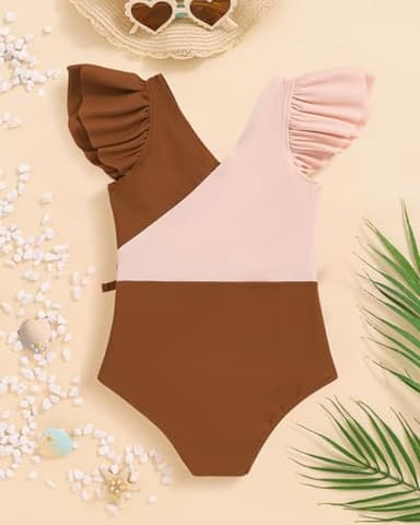 Mioglrie Girls Swimsuit 5T Summer Little Girl Bathing Suit Swimsuit Brown Color Block 6T Bathing Suit for Girls Beach Swimwear - Image 6