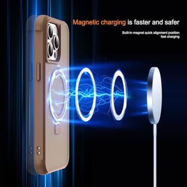 SKYLMW Compatible with iPhone 15 Pro Max Case with Invisible Magnetic O-Ring Stand Military-Grade Translucent Case for iPhone 15 ProMax 6.7" [Compatible with Mag-Safe][Great Grip Feeling],Desert Brown - Image 3