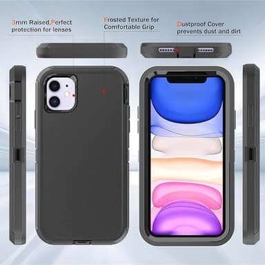 KaiMai for iPhone 11 Case with Explosion-Proof Film[2 Pack],3 in 1 Shockproof TPU Hard PC Bumper Drop-Proof Shell for iPhone 11,Black - Image 3