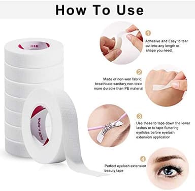 JASSINS 8 Rolls Eyelash Tape, Adhesive Fabric Eyelash Tapes, Adhesive Breathable Micropore Fabric Tape for Eyelash Extension Supply,9 m/10 Yard Each Roll (8 Rolls of White + 5 Eye Stickers - Image 6