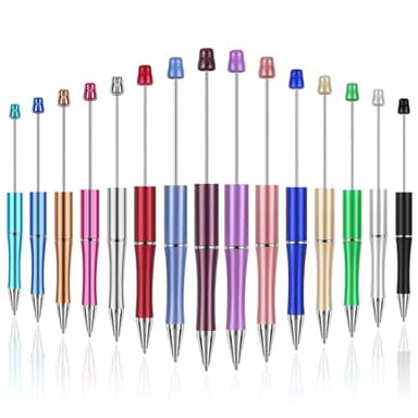 Joyberg 15 PCS Beadable Pens, Beadable Pens Bulk Colored Plastic, Black Ink Beaded Pens Creative Diy Pen, Bend Pens for Make Gifts for Children and Students, Office School Supplies - Image 1