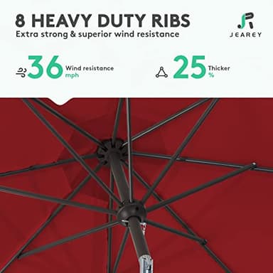 JEAREY 9FT Outdoor Patio Umbrella Outdoor Table Umbrella with Push Button Tilt and Crank, Market Umbrella 8 Sturdy Ribs UV Protection Waterproof for Garden, Deck, Backyard, Pool (Red) - Image 5