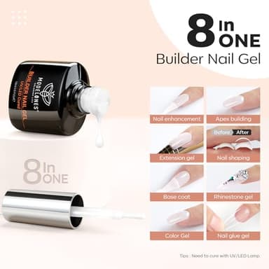 modelones Builder Nail Gel, Milky White Builder for Nail Thickening, 8-in-One LED Lamp Cured Strengthener Hard Color Base Extension Glue Gel Polish in a Bottle for Home DIY Salon Women - Image 2