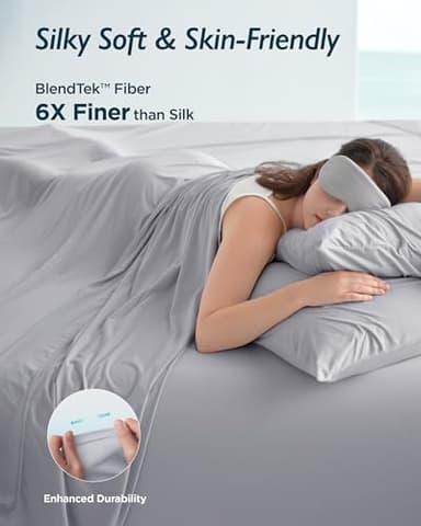 Breescape Cooling Sheet Set Queen Size - BlendTek™ Dry & Cool Technology for Hot Sleepers and Night Sweats, Q-Max>0.46 Tech, Deep Pocket Up to 18", 360° Elastic Band, Misty Gray - Image 8
