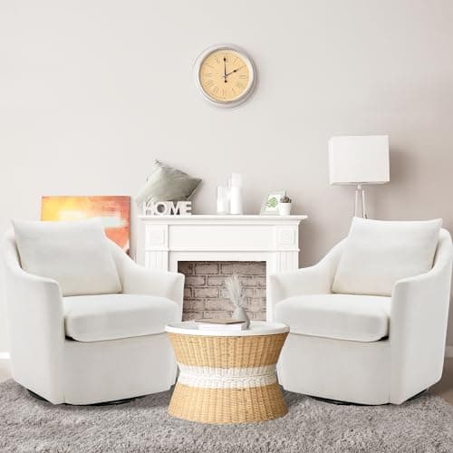 COLAMY Swivel Accent Chair Set of 2, Armchair Round Barral Chair, 360° Swivel Living Room Side Chair Upholstered Soft Cushion for Nursery/Bedroom - Beige - Image 1