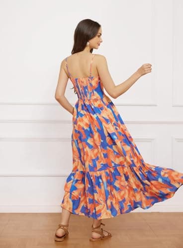 GRACE KARIN Women's Summer Casual Beach Maxi Dress Ruffle Spaghetti Strap Tie Front V Neck Boho Casual Swing Long Dress - Image 4