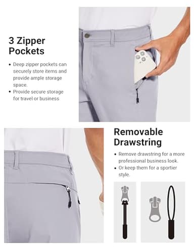 SPECIALMAGIC Men's Stretch Golf Pants Dress Slim Fit Lightweight Golf Hiking Waterproof Quick Dry Casual Work Pants,Light Grey,34W30L - Image 2