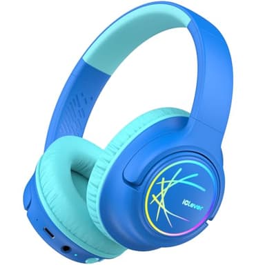iClever Kids Bluetooth Headphones with LED Lights, 43H Playtime, Type-C Fast Charging, BTH18 Safe Volume 74/85dBA, Bluetooth5.3,Toddler Headphones Aux Cord for iPad/Tablet/Travel/School, Blue - Image 1