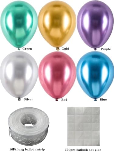 Colorful Party Balloons 100pcs 12inch Chrome Metallic Helium Balloons for Birthday Party Decoration and Arch Decoration Wedding Birthday Baby Shower Christmas Party - Image 3