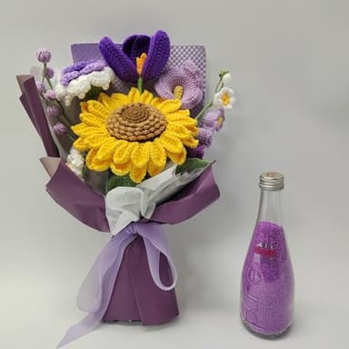 GREOENEL AMOR Completed Crochet Flowers Bouquet Sunflower Handmade Knitted Bouquet for Birthday Wedding Home Decor Gifts for Mom (Purple Crochet Flowers Bouquet Sunflower-033) - Image 9