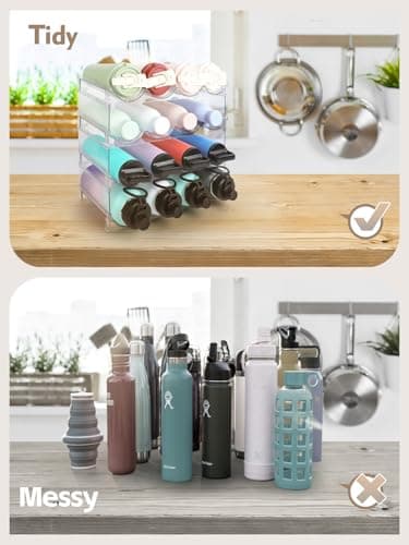 TIDY SAVANT Water Bottle Organizer - 4 Pack Clear Stackable Bottle Storage Rack and Wine Rack for Stanley Yeti Bottle and Other Tumbler Organizer for Kitchen Cabinets, 4 Tier Hold 16 - Image 6