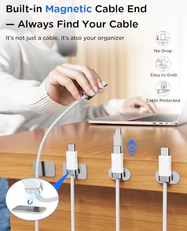 StayCable 3.3FT USB A to USB C Cable with Built-in Magnetic Holder for Nightstand, Desk and Car, 3A Fast Charging Anti-Drop Cord with 2 Adhesive Metal Plates, Braid Type-C Data Cable for iPhone 17 - Image 2
