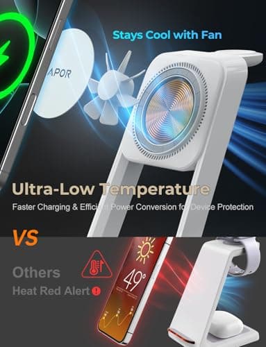 3 in 1 Charging Station for iPhone, Magsafe Wireless Charger with Cooling Fan for iPhone 16 15 14 13 12 Series & Apple Watch Charger 10/Ultra 2, Wireless Charging Station for AirPods 4/3/Pro/Pro 2 - Image 2