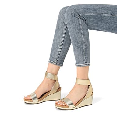 DREAM PAIRS Womens Elastic Ankle Strap Open Toe Platform Wedge Sandals Comfortable Summer Shoes,Size 8,Gold/Pu,NINI - Image 4
