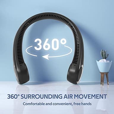 Portable Neck Fan, Hands Free Bladeless, 360° Cooling Personal Fan,Wearable Quiet Fan for Outdoor Indoor, Birthday Gifts for Men Women Mom Dad, 4000mAh Battery USB Rechargeable, 3-Speeds(Black) - Image 2