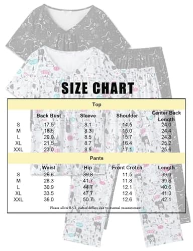 Ekouaer Women'S Pajama Sets, 2 Pack Womens Pajama Sets Short Sleeve with Long Pant Pjs Sleepwear Grey Dog Black Cat XX-Large - Image 6
