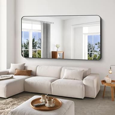 CIVENO Large Bathroom Mirror 72x36 inch, Black Rectangle Mirrors with Metal Frame, Rounded Corner Rectangular Mirror for Bathroom, Oversized Wall Mounted Mirror for Over Sinks Living Room Bedroom - Image 2