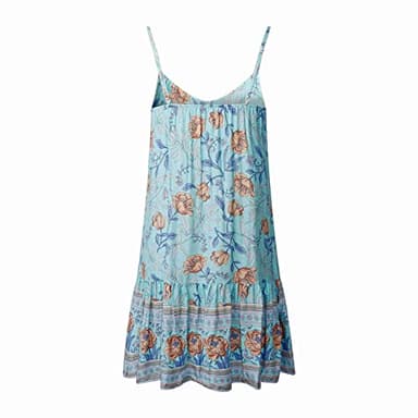 Watoriwa Women's Bohemian Print Dress - V-Neck,Loose Sleeveless, Spaghetti Strap Sundress & Coverup for Summer 2025 (XS, Cyan) - Image 2