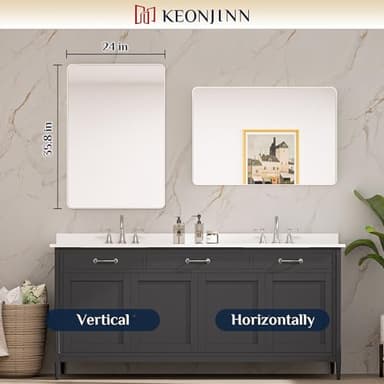 Keonjinn Brushed Nickel Mirror 24” x 36” Silver Bathroom Mirror for Over Sink, Rounded Rectangle Farmhouse Vanity Mirror with Metal Frame, HD Tempered Glass Decorative Wall Mirror(Horizontal/Vertical) - Image 8