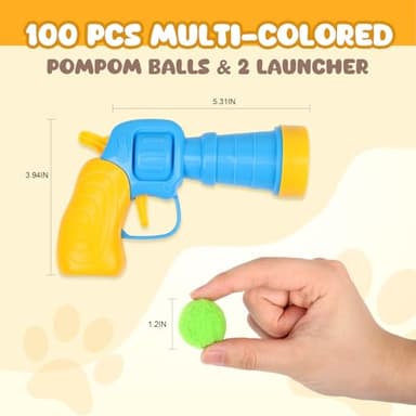 100Pcs Cat Toys Pom Pom Balls with 2 Launchers Set, Interactive Cat Toy Stuff for Indoor Both Adult & Kitten Toys - Image 2