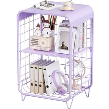 APEXCHASER Cute Nightstand, 3 Tier Metal Side Table With Storage, Vintage Bedside Table for Girls Bedroom, Living Room, Dorm - Purple - Image 1