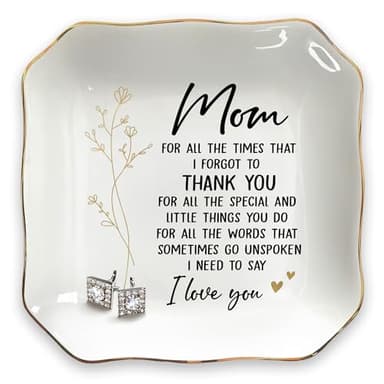 OASSIE Birthday Gifts for Mom - 4"x4" Ceramic Jewelry Dish Tray - Thank You Mom Birthday Gifts from Daughter Son, Mama Gift for Mother in Law, Appreciation Trinket Dish for Rings Earrings - Image 1