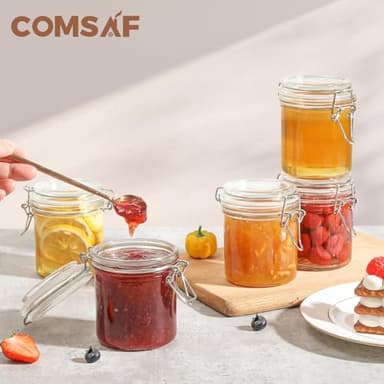 ComSaf 8oz Small Airtight Glass Jars Set of 6 with Lid Food Storage Jar Round, Mini Storage Container with Clear Preserving Seal Wire Clip Fastening for Kitchen Canning, Jam, Spice, Honey, Mason Jars - Image 5