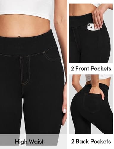 IUGA Jeggings for Women Tummy Control Pull on Stretchy Jeans High Waisted Skinny Jean Leggings with Pockets Trendy Casual Black - Image 4