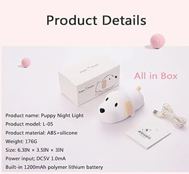 HAPPYBAG Kids Night Light,Cute Soft Silicone Dog Lamp Dimmable Nursery Portable Puppy Kawaii Lamps,Bedside Lamp for Baby and Toddler,Boy Girls - Image 6