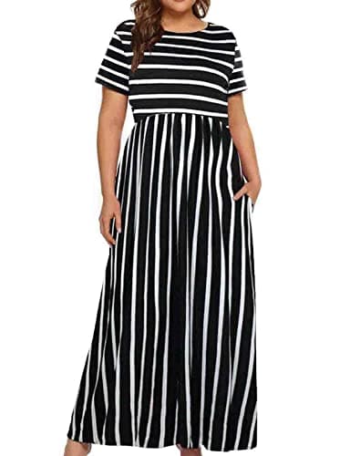 Kancystore Plus Size Maxi Dresses for Women Summer Casual Long High Waist Stripe 5X - Image 1