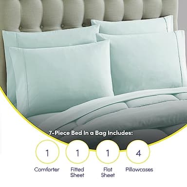 California King Comforter Set - Soft & Breathable 7-Piece Bedding Collection - 1 Comforter, 1 Fitted Sheet, 1 Flat, 4 Pillowcases - Deep Pocket - Premium Quality - Ideal for All Seasons, Aqua - Image 6