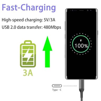 Awnuwuy [2PACK 10FT] USB Type C Charging Cable Grey,Long Android Auto Cable, USB A to USB C Quick Charge Cord for iPhone 15/15 Pro/15 Plus/15 Pro Max,Samsung Galaxy S24 A15 S23 S22 S21 S10,Moto Z4 Z3 - Image 4