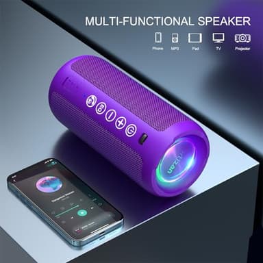 Ortizan Portable Bluetooth Speaker: IPX7 Waterproof, 24W Loud Sound, Deep Bass, Bluetooth 5.3, LED Lights, Wireless Stereo Pairing, 30H Playtime, for Home/Outdoor/Party/Beach, Birthday Gift (Purple) - Image 5