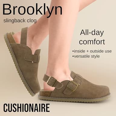 CUSHIONAIRE Brooklyn Suede Womens Slides– Comfortable Clog Mules with Adjustable Buckles – Summer Shoes for Women,Taupe 7.5 - Image 2