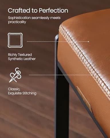VASAGLE EKHO Collection - Bar Stools Set of 2, Counter Height Bar Stools, Synthetic Leather with Stitching, Mid-Century Modern Counter Stools, 26-Inch Tall, Kichen Home Bar Dining Room, Caramel Brown - Image 4