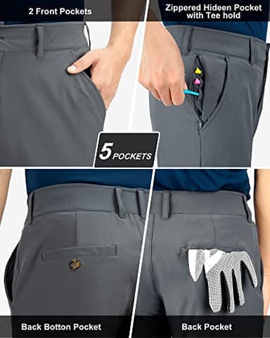 33,000ft Men's Golf Pants Slim Fit with 5 Pockets Stretch Quick Dry Lightweight UPF 50+ Work Dress Pants Grey - Image 4