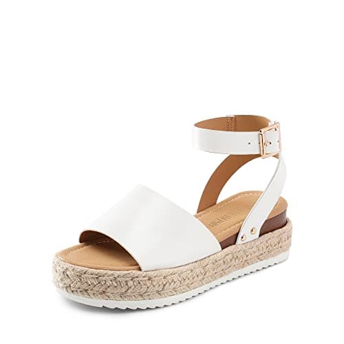 DREAM PAIRS Women's Platform Espadrilles Casual Ankle Strap Wedge Sandals Comfortable Dressy Summer Shoes,Size 8,White-Pu,SDPW2359W - Image 1