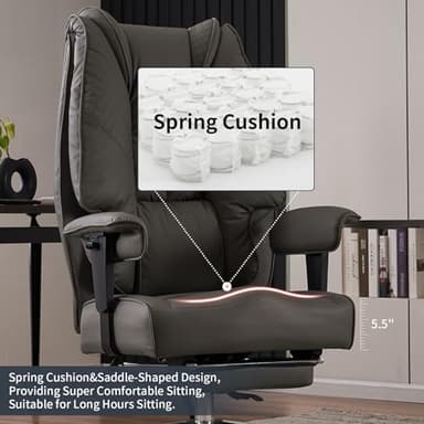 EXCEBET Big and Tall Office Chair 400lbs Wide Seat, Leather High Back Executive Office Chair with Foot Rest, Ergonomic Chairs Lumbar Support for Lower Back Pain Relief (Grey) - Image 4