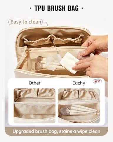 EACHY Travel Makeup Bag, Large Capacity Cosmetic Bags for Women, Waterproof Portable Open Flat Toiletry Bag Make up Bag with Divider and Handle, Gifts for Women (White, Large) - Image 4