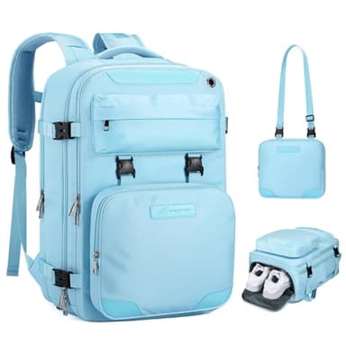 Maelstrom Travel Backpack for Women Men,25L Laptop Backpack Fits 17-Inch Laptop,Waterproof Carry On Backpack for Airplanes with Detachable Crossbody Bag&Shoe Compartment,Light Blue, Medium - Image 1