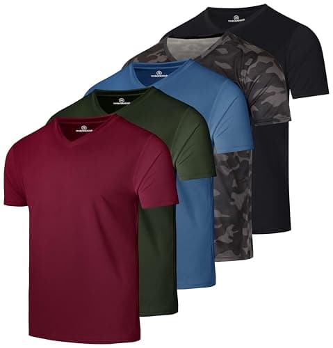 Real Essentials 5 Pack: Men's Mesh Quick Dry Short Sleeve V-Neck T-Shirt - Athletic Performance (Available in Big & Tall)- Set 9, 4XLT - Image 1