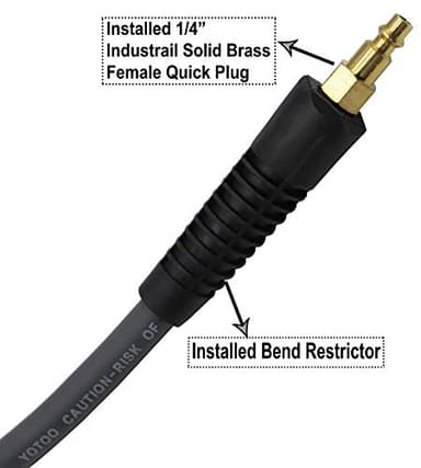 YOTOO Heavy Duty Rubber Air Hose 3/8-Inch by 50-Feet, 300 PSI Air Compressor Hose with 1/4" Industrial Swivel Solid Brass Quick Coupler, Plug and Bend Restrictors, Gray - Image 4