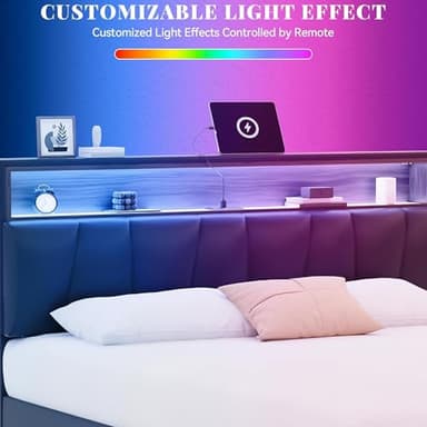 YITAHOME King Size Bed Frame, LED Bed Frame with Storage Upholstered Headboard, Platform Bed with Outlet & USB Ports, No Box Spring Needed, Easy Assembly, Black - Image 4
